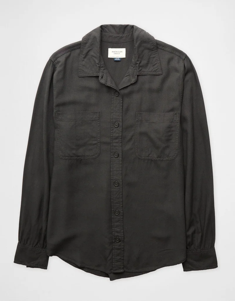 American Eagle AE Bestie Long-Sleeve Button-Up Shirt